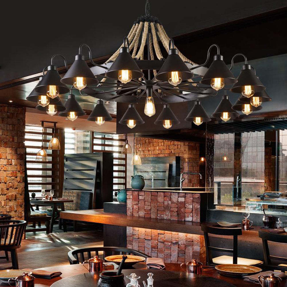 Epoch Industrial Chandelier in Restaurant Setting