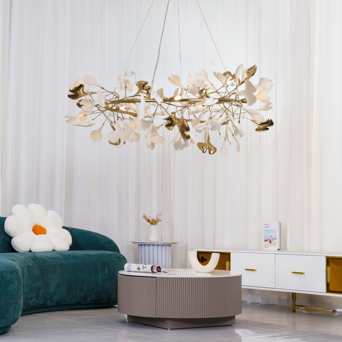 Olivia GinkLuxe chandelier in living room setting