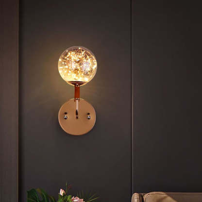 Starry globe wall lamp. Art deco lighting for bedroom.