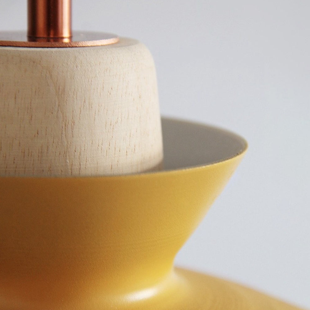 Yellow Morandi pendant light with wood accent for kitchen island