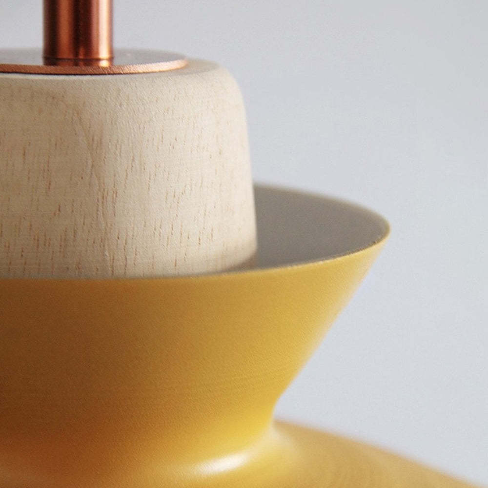 Yellow Morandi pendant light with wood accent for kitchen island
