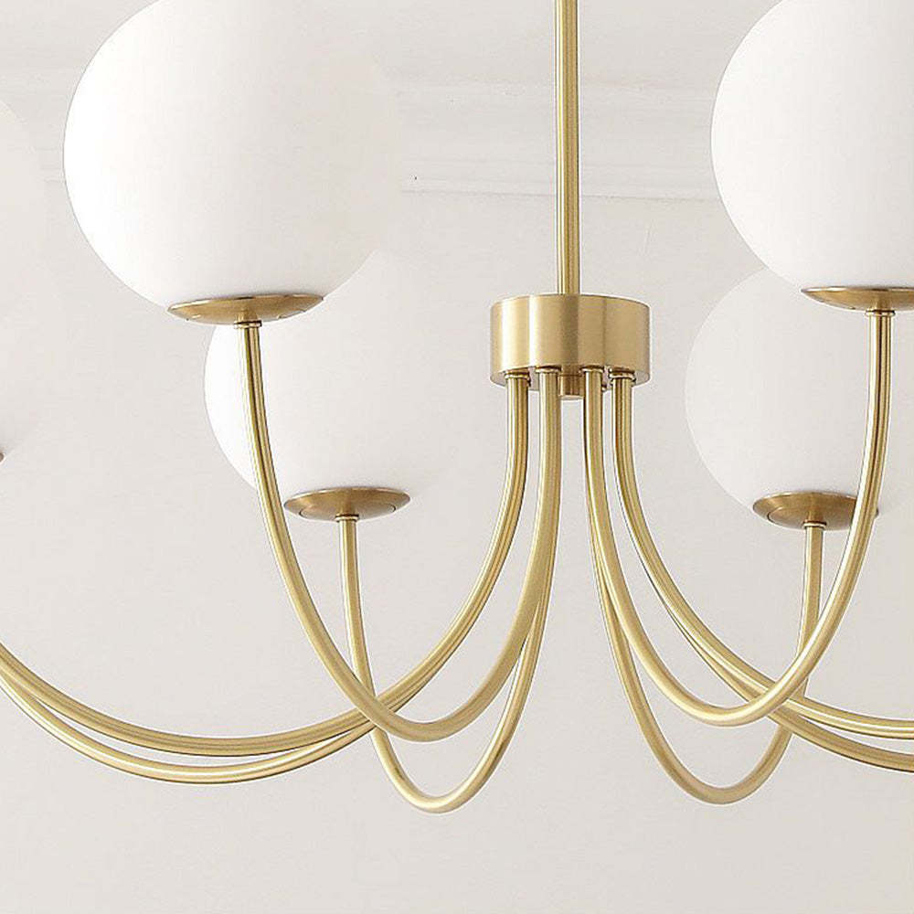 Lassola Valentina Chandelier, gold finish with white glass globes