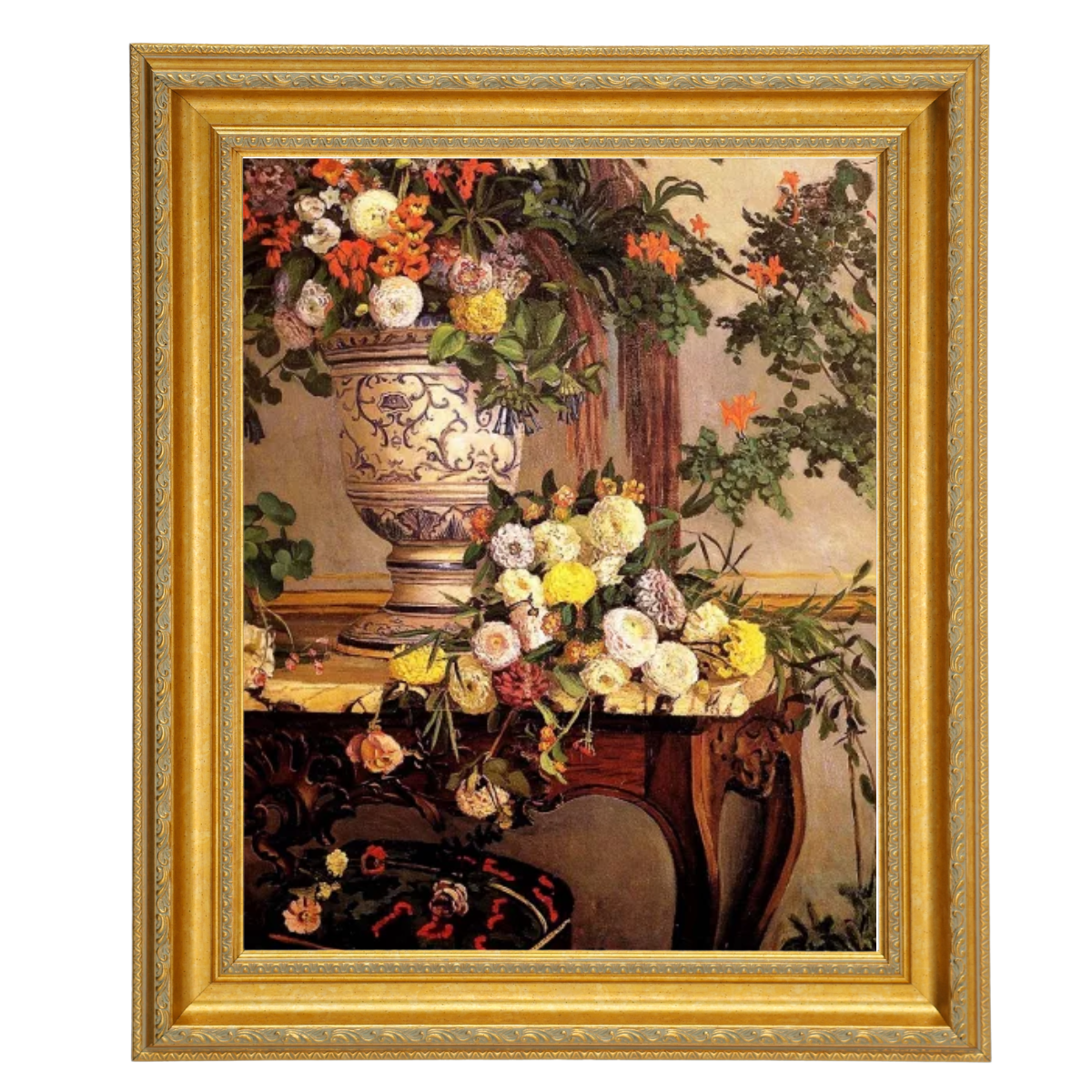 Floral Still Life Oil Painting Reproduction in Gold Frame