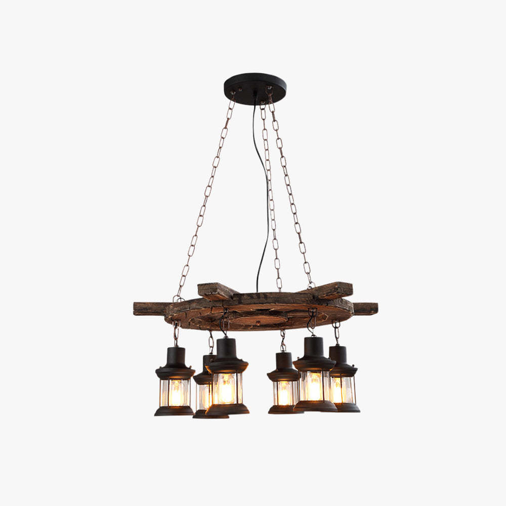 Austin Retro Rudder Pendant Light with Wood and Metal
