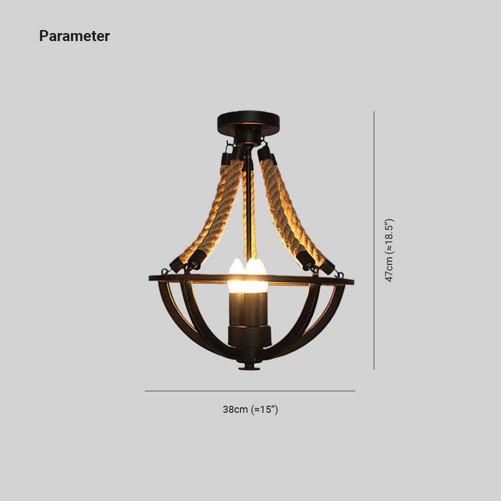 Epoch pendant light dimensions: 38x47cm. Rustic metal rope design.