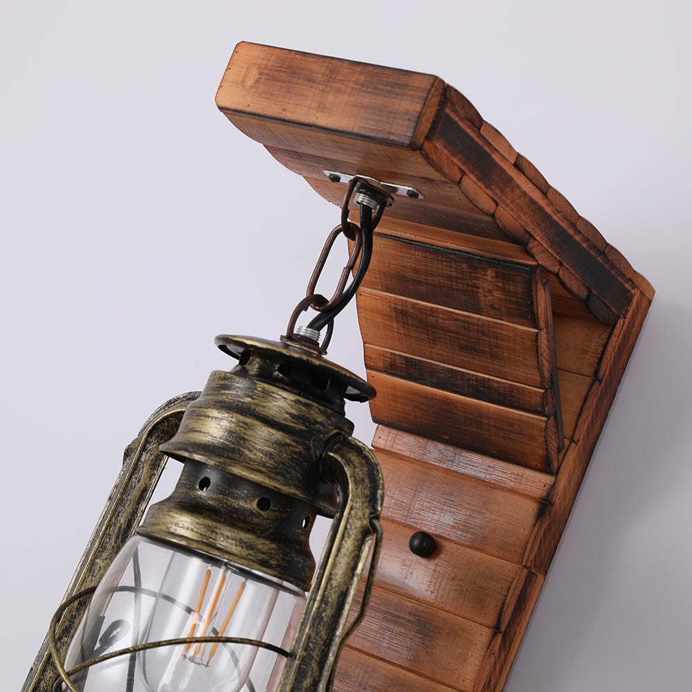 Rustic metal and wood Austin lantern wall lamp
