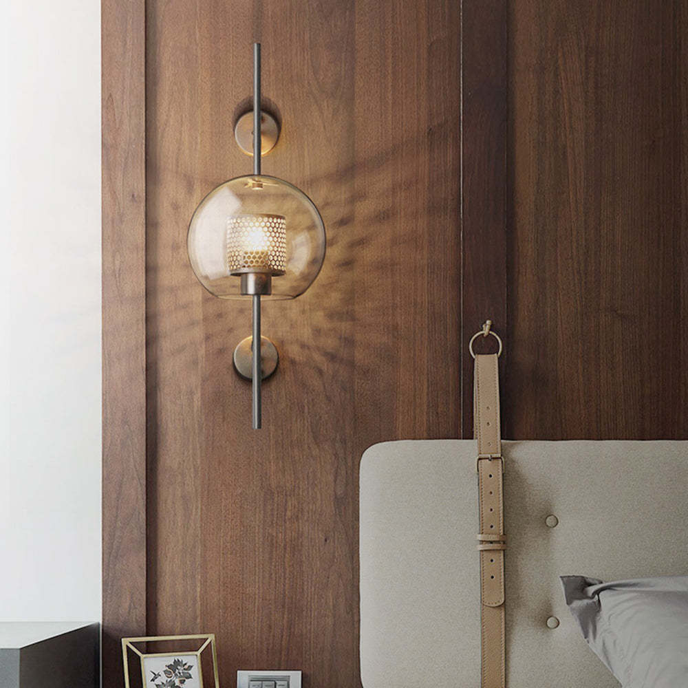 Oneal Glass Globe Wall Lamp in bedroom setting