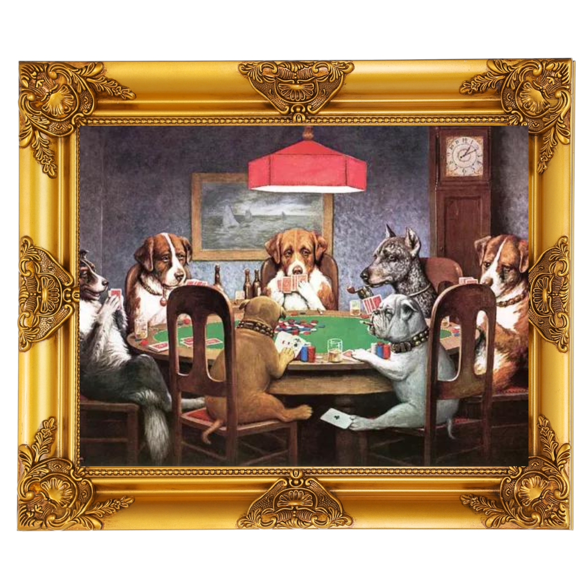 Dogs Playing Poker Painting in Ornate Gold Frame