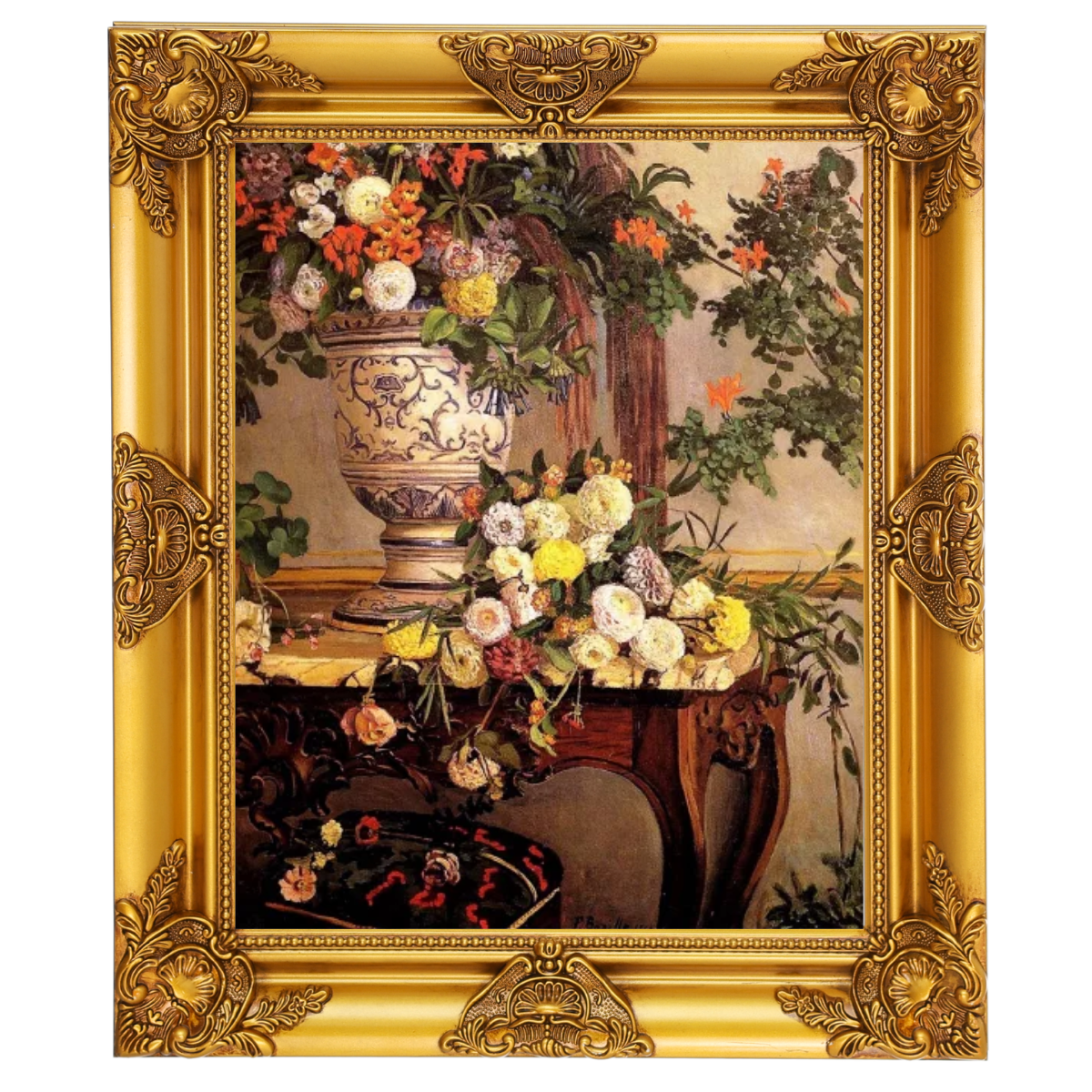Flowers oil painting reproduction in ornate gold frame