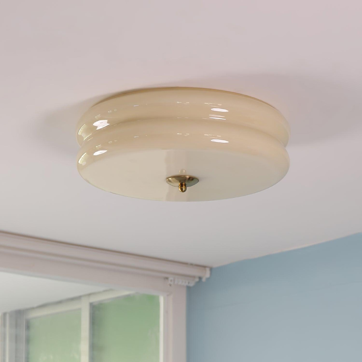 Morandi Round Flush Mount Ceiling Light - Beige Glass Shade