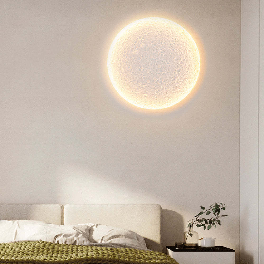 Elif Moon Wall Lamp above a bed Elif Decorative Moon Metal Gypsum Wall Lamp