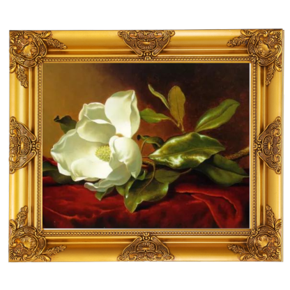 Magnolia flower oil painting in golden frame