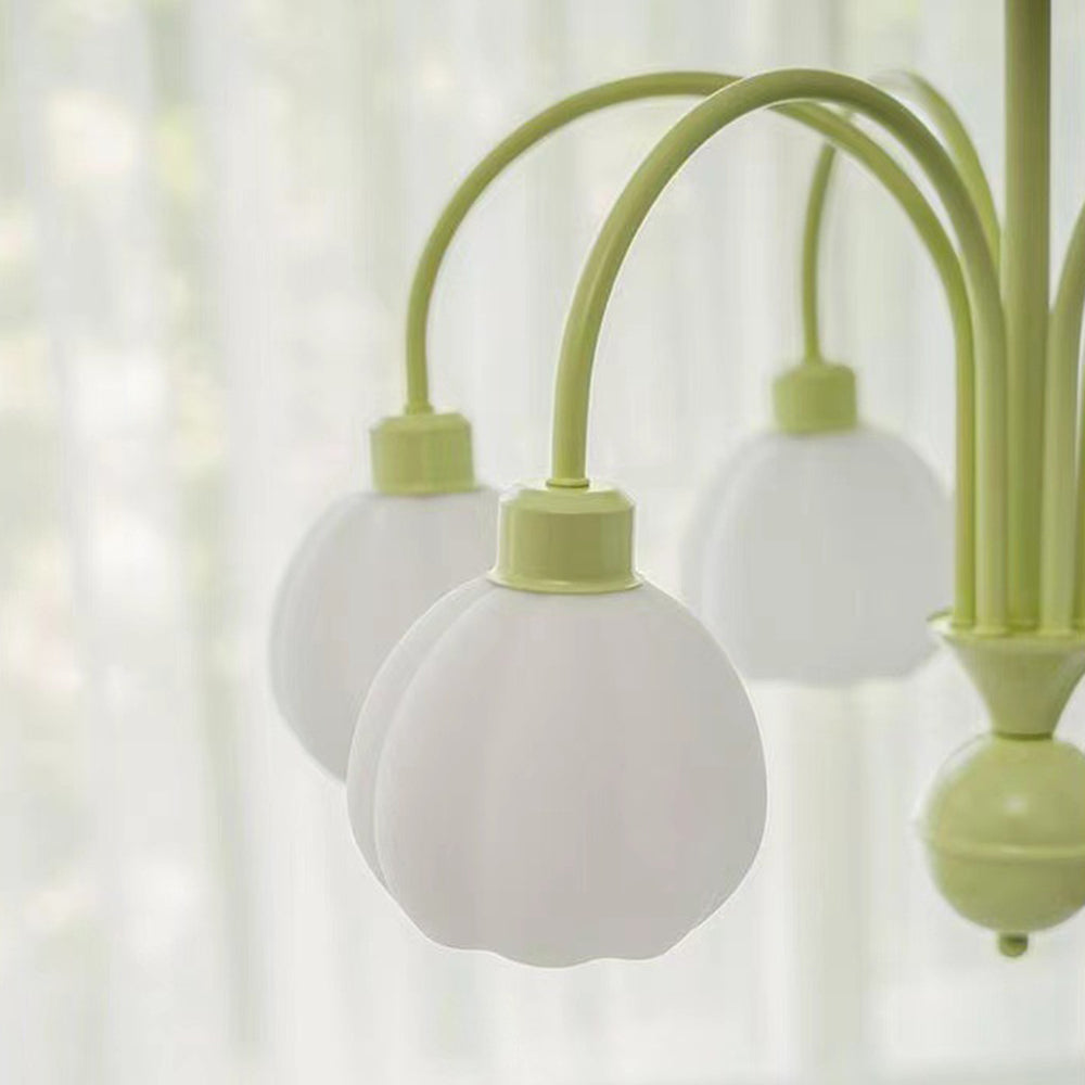 Green Lily Pumpkin Ceiling Light with Glass Shade Lily Modern Pumpkin Metal Flush-Mount Ceiling Light