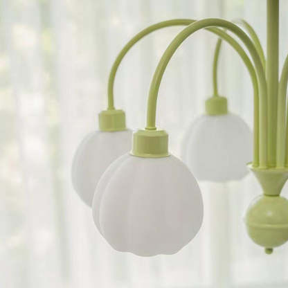 Green Lily Pumpkin Ceiling Light with Glass Shade Lily Modern Pumpkin Metal Flush-Mount Ceiling Light