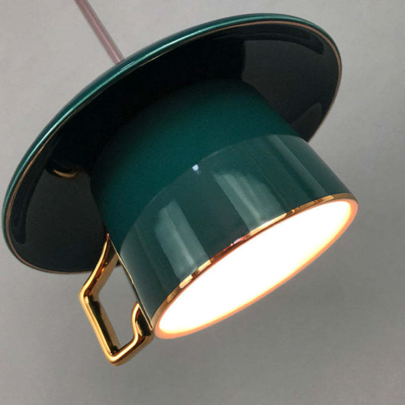 Green ceramic pendant light with cup design