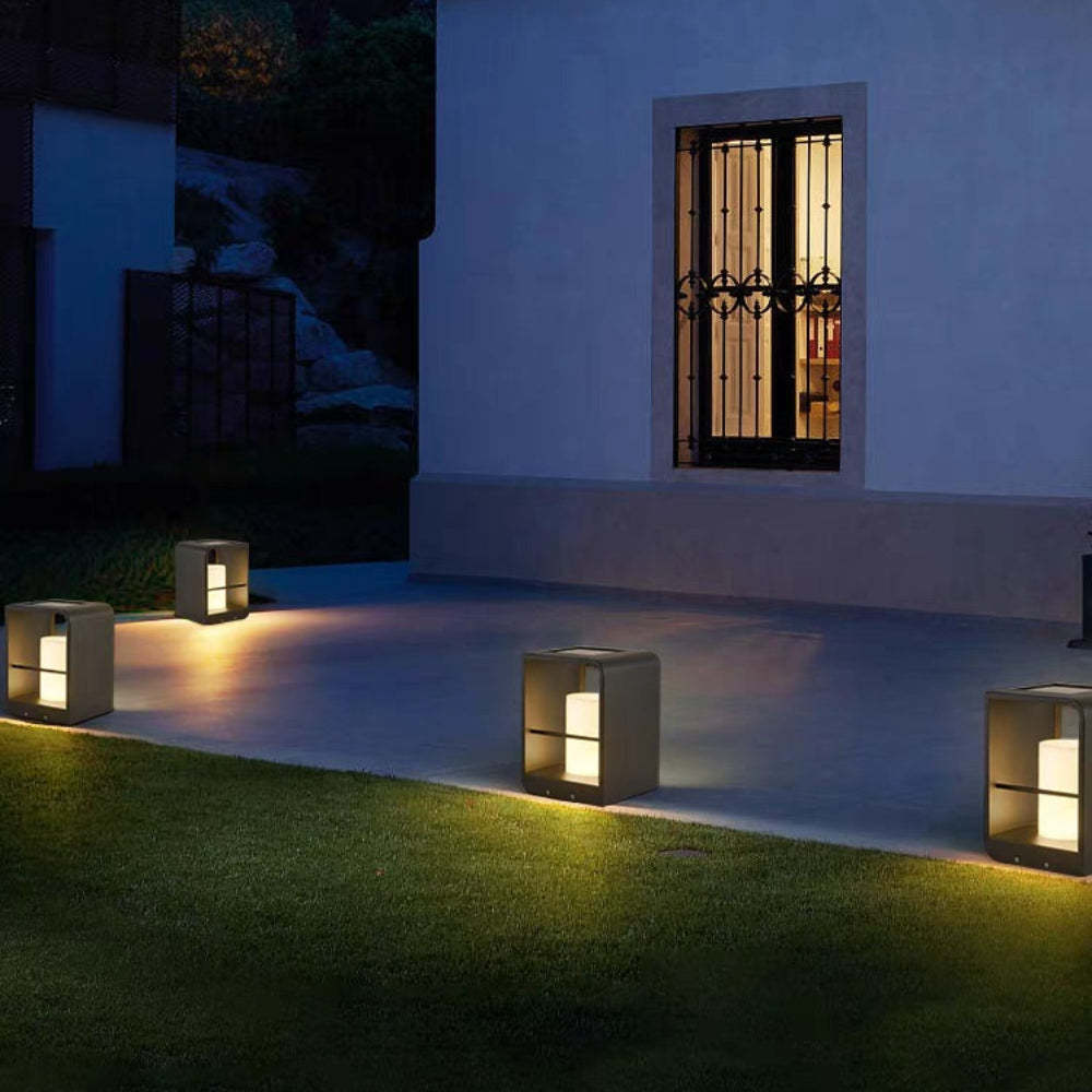 Orr cuboid outdoor floor lamps illuminate garden at night Orr Minimalist Cuboid Candle Outdoor Floor Lamp Garden