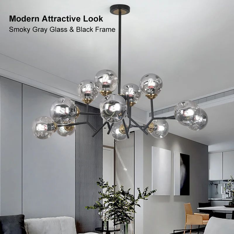 Valentina Pendant Light - Smoky Gray Glass & Black Frame