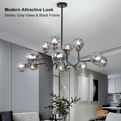 Valentina Pendant Light - Smoky Gray Glass & Black Frame