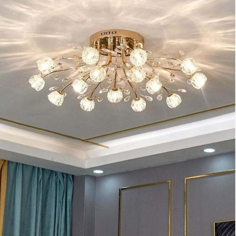 Valentina Nordic Flower LED Chandelier - Glass & Gold Living Room