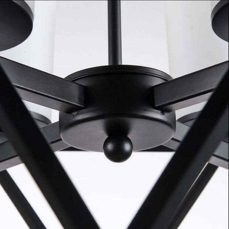 Close-up of Alessio black metal pendant light fixture.