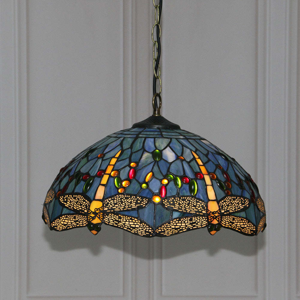 Eryn Stained Glass Pendant Light with Dragonfly Design
