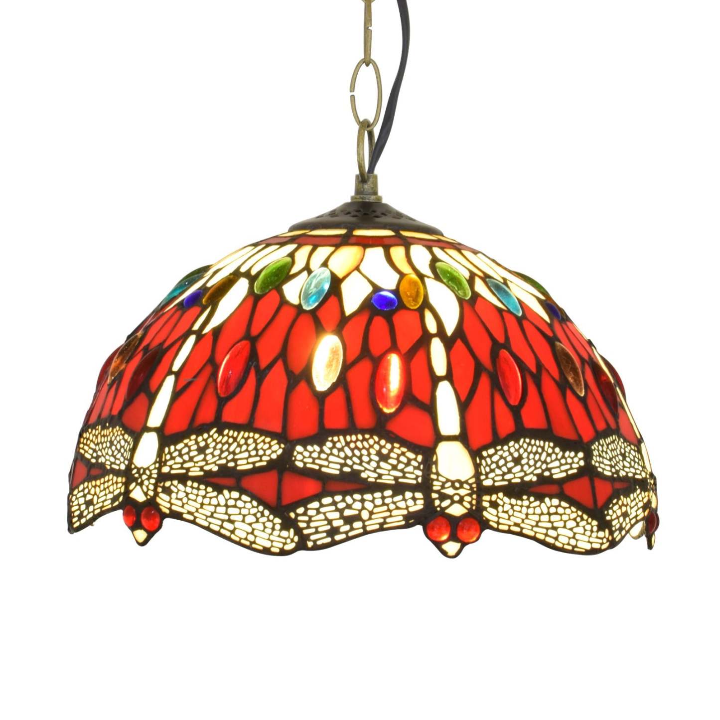 Red glass dragonfly pendant light, vintage style