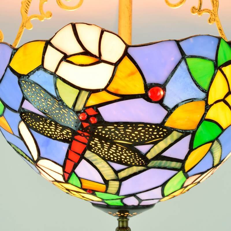 Eryn Vintage Ceiling Light Dragonfly Stained Glass