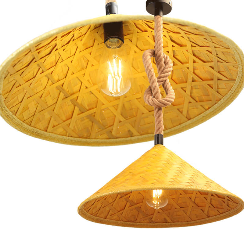 Ritta Modern Hat Pendant Light in Yellow Rattan