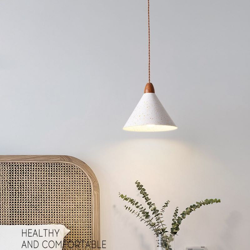 Hailie Modern White Pendant Light with Wood Accent
