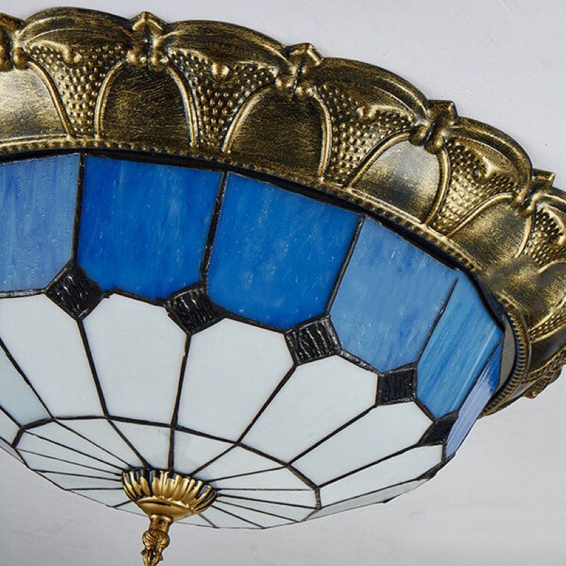 Eryn Retro LED Flush Mount Ceiling Light - Stained Glass Blue