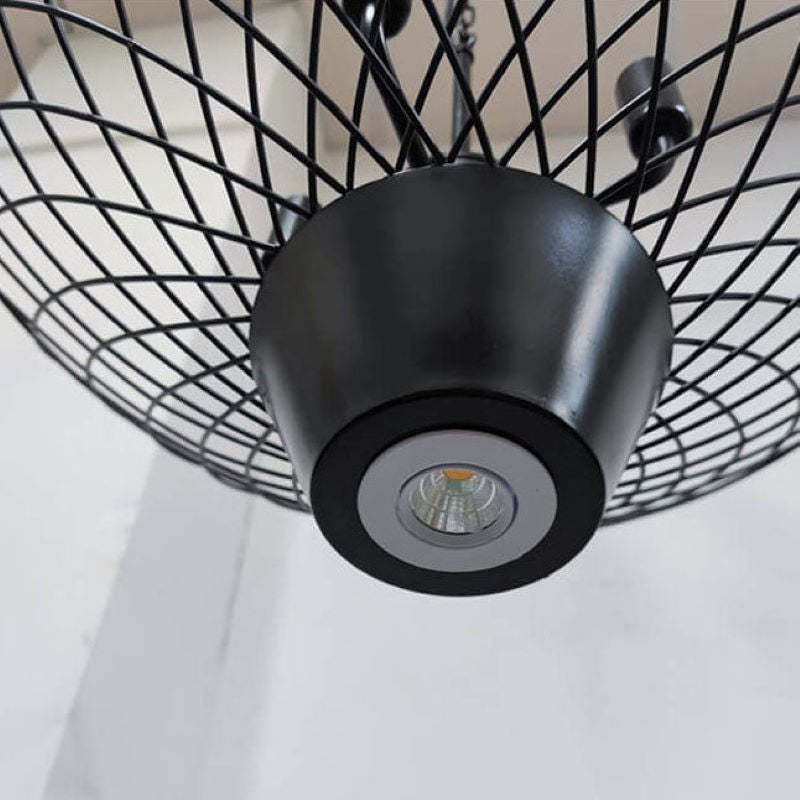 Black Alessio LED Chandelier close up, Metal cage design