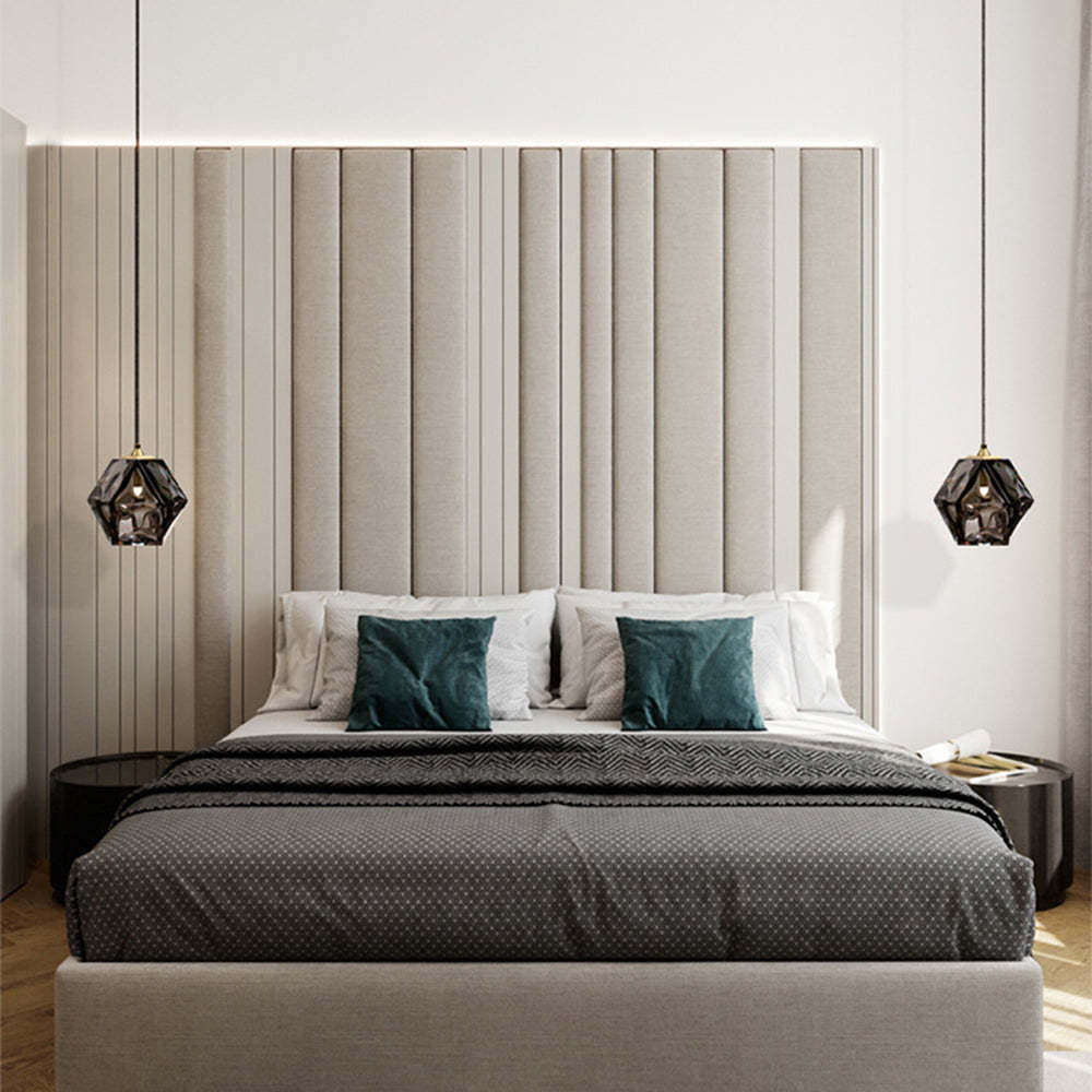 Modern bedroom with Hailie Polyhedron pendant lights