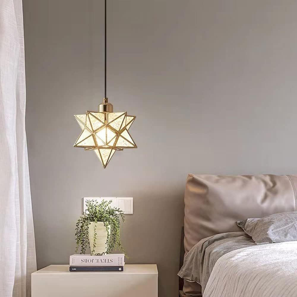 Hailie Comfort Star Pendant Light in Bedroom, gold metal finish