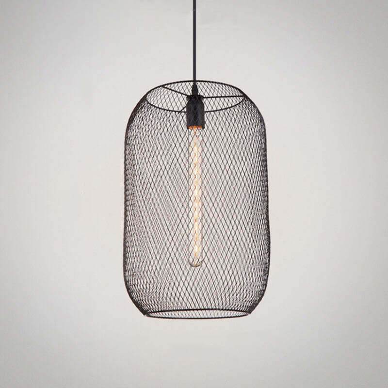 Herbert Pendant Light, black metal cage design, LED