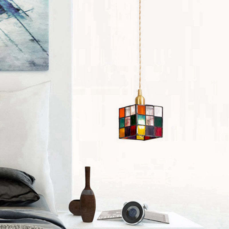 Hailie Retro LED Pendant Light with colorful glass
