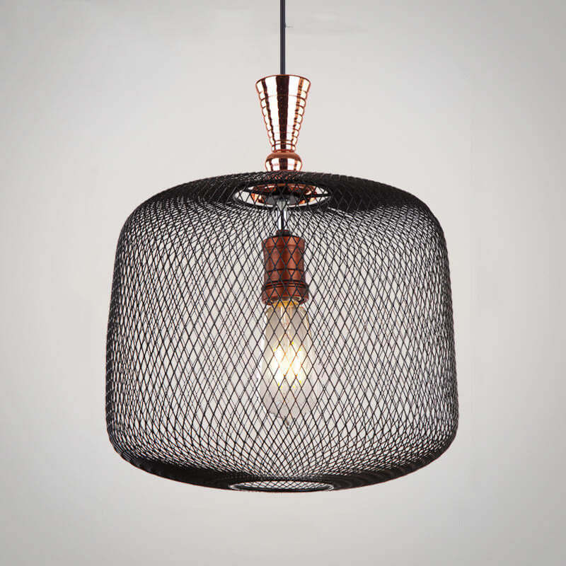 Black metal cage pendant light with Edison bulb