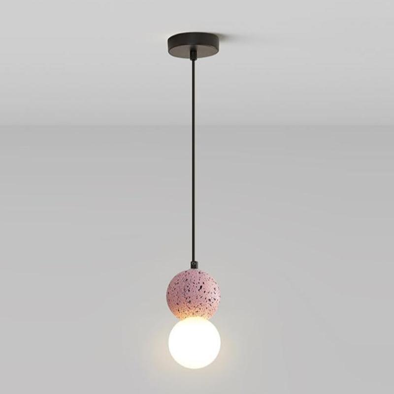 Valentina single globe pendant light, pink stone and acrylic