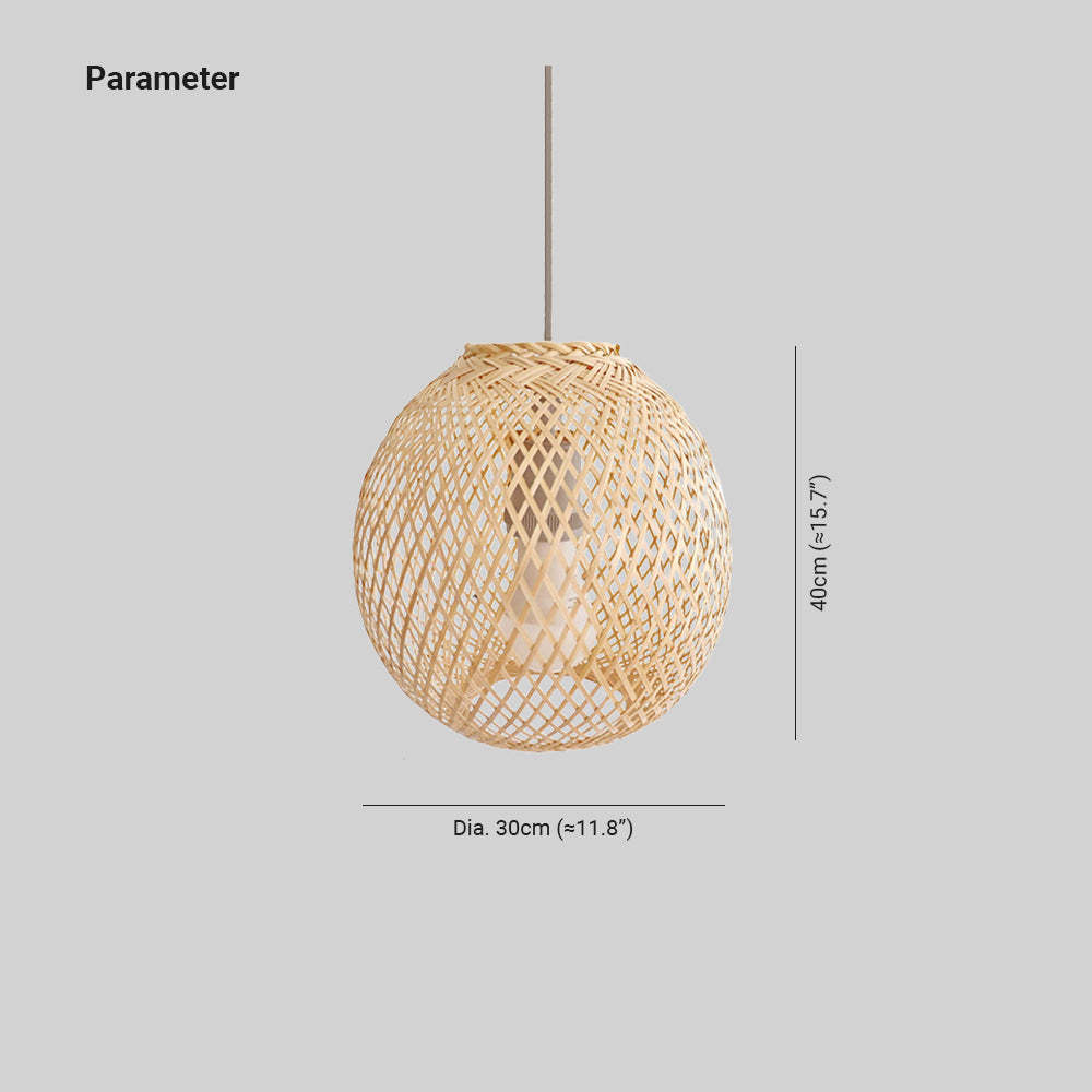 Muto Round Bamboo Pendant Light - Dimensions: 30cm Dia. x 40cm Height