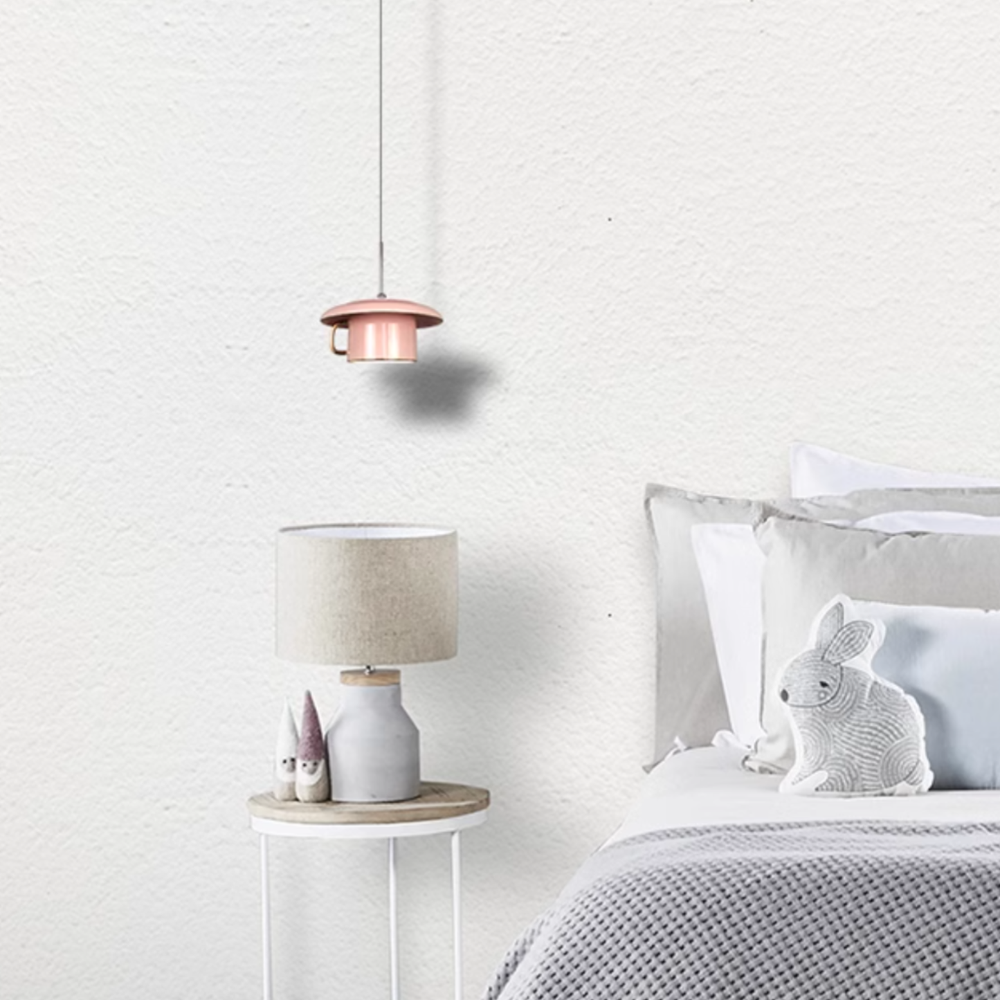 Pink Hailie Urban Cup Pendant Light in bedroom setting