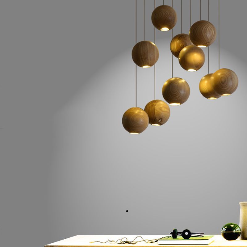 Ozawa Wooden Globe Pendant Lights Cluster