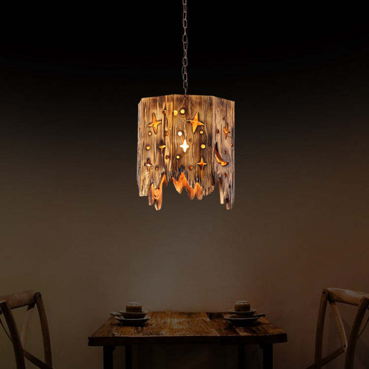 Austin Wood Pendant Light with Stars and Moon Design