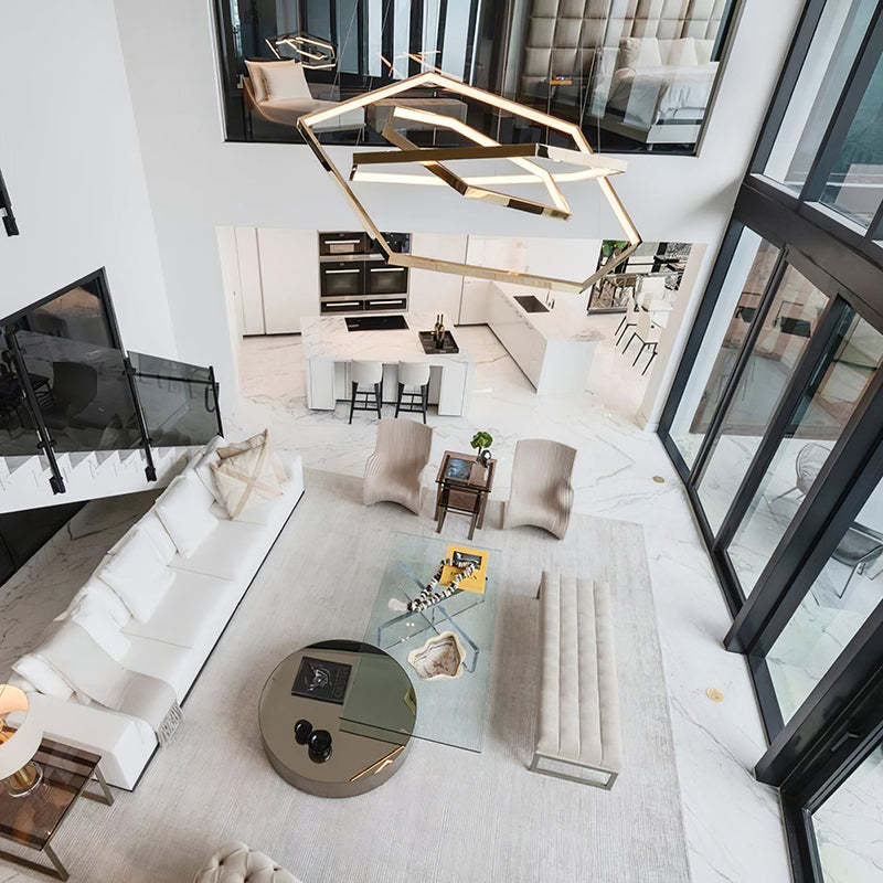 Modern living room with Edge Minimalist Geomatic Metal Pendant Light