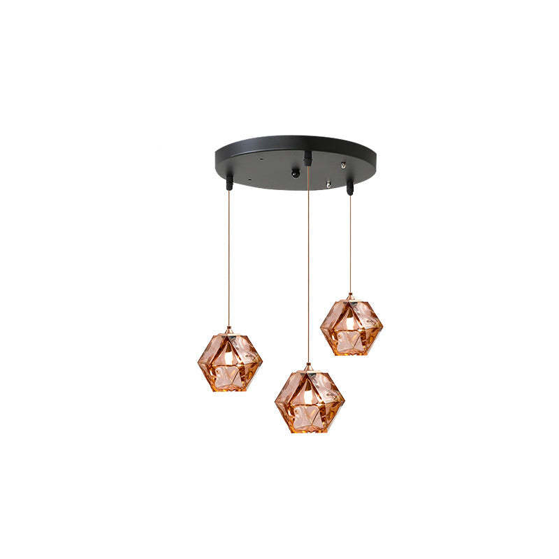 Rose gold polyhedron pendant lights, kitchen island lighting