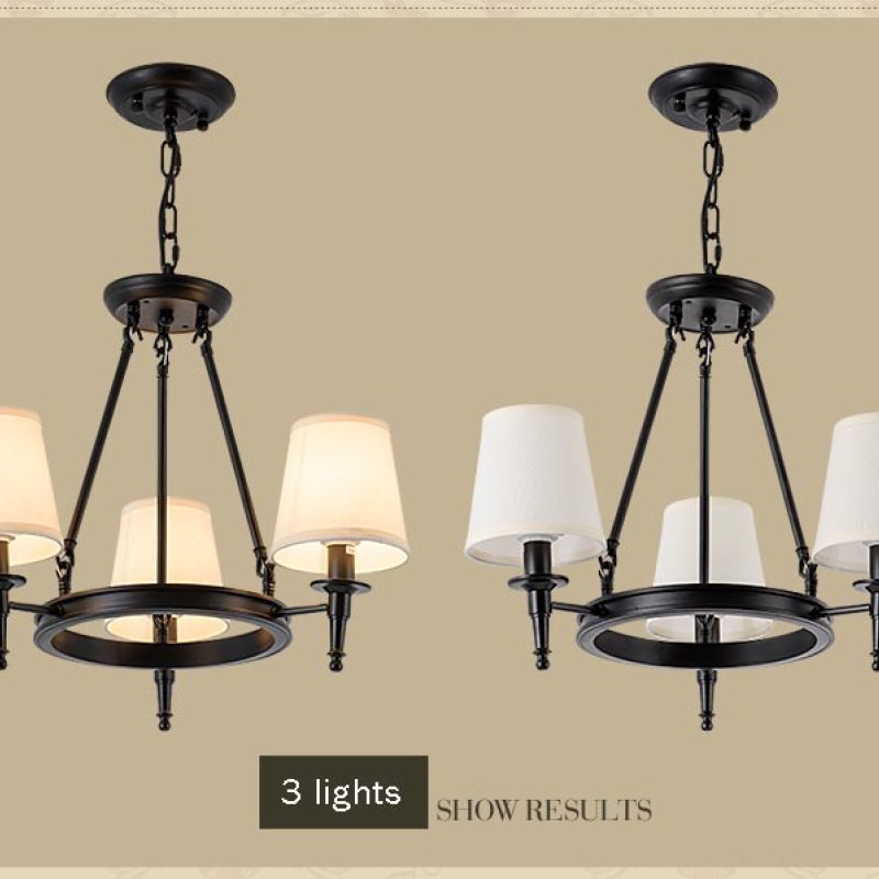 Black Alessio Ring Chandelier with Fabric Shades - 3 Lights
