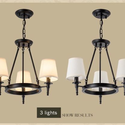 Black Alessio Ring Chandelier with Fabric Shades - 3 Lights