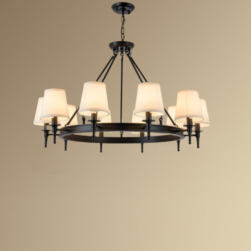 Black Alessio Ring Chandelier with Fabric Shades - 8 Lights