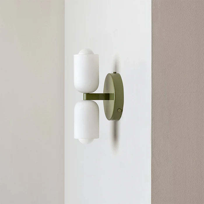 Morandi LED Wall Lamp with white cylinder shades and green base