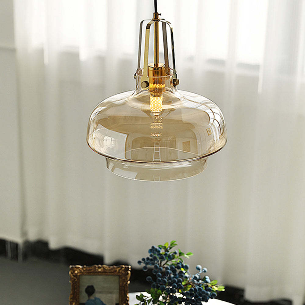 Hailie Modern Pendant Light - Amber Glass Shade