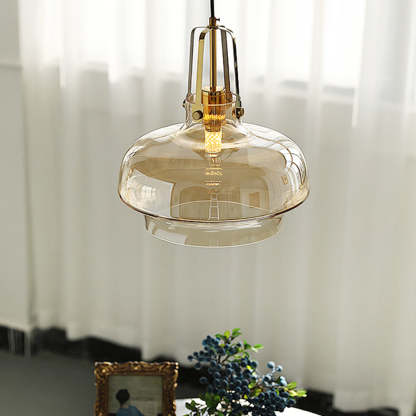 Hailie Modern Pendant Light - Amber Glass Shade