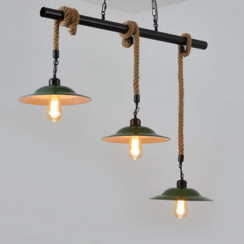 Vintage green pendant light with rope detail